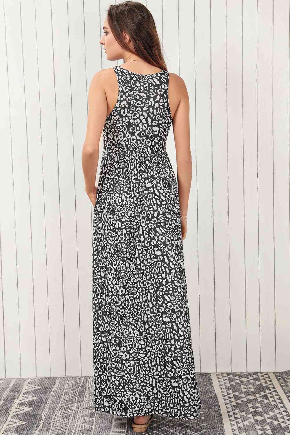 Leopard Round-Neck Sleeveless Maxi Dress (7515557789784)