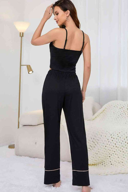 Pajam - Contrast Trim Cropped Cami and Pants Loungewear Set (7501479182424)