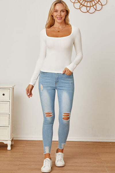 Square Neck Long Sleeves T-Shirt