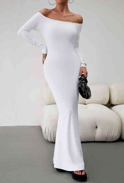 Off-Shoulder Long Sleeves Maxi Dress (7515555037272)