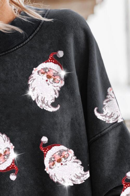 Sequin Santa - Round Neck Drop Shoulder Sweatshirt (7484680634456)