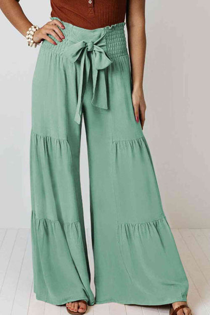 Tiered - Tie Front Smocked Tiered Culottes (7507814875224)
