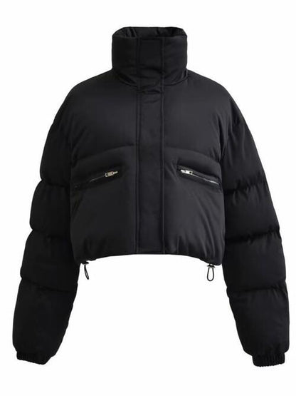 Snap & Zip - Closure Drawstrings Cropped Winter Coat (7484290072664)