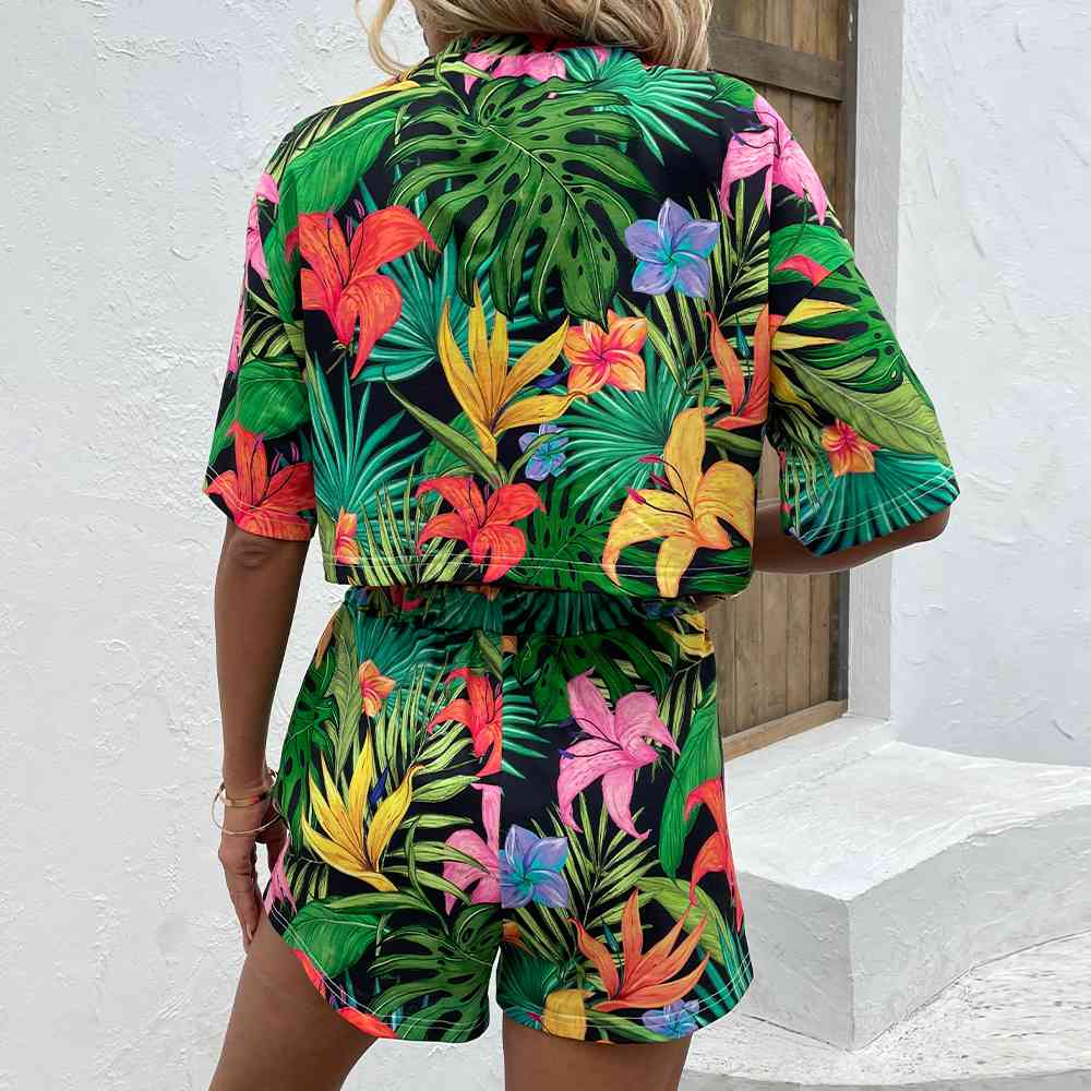 Just Justing 2 - Floral Print Round Neck Dropped Shoulder Half Sleeve Top and Shorts Set (7501447528536)