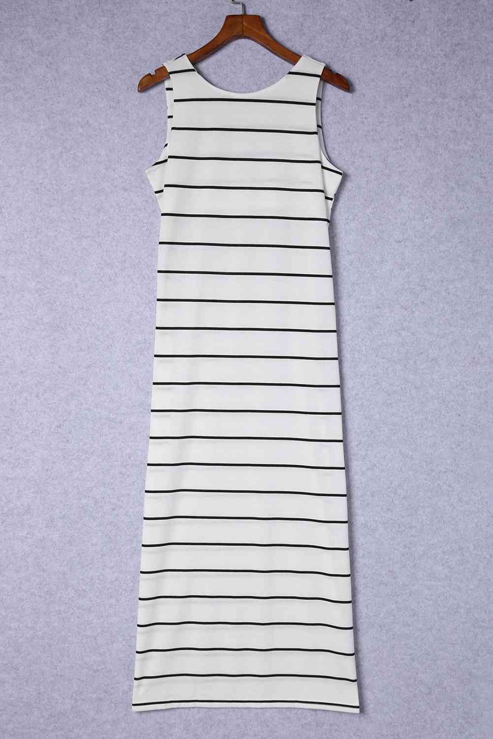Striped Slit Sleeveless - Maxi Dress (7515562672216)