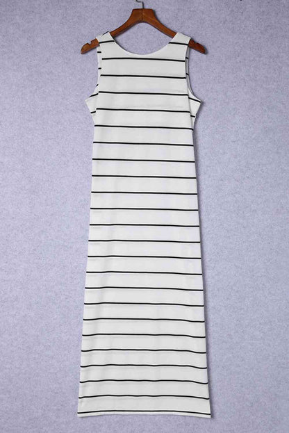 Striped Slit Sleeveless - Maxi Dress (7515562672216)