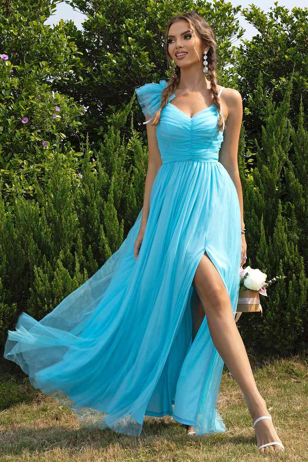 Unique - Asymmetrical Ruched Side-Slit Dress (7515501166680)