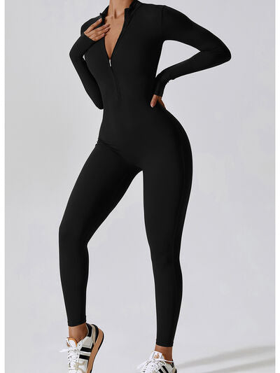 Mock Neck Zip-Up Long Sleeves Romper Leotard
