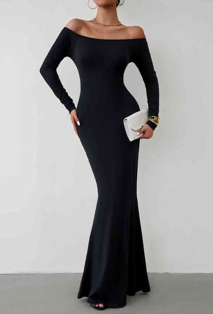 Off-Shoulder Long Sleeves Maxi Dress (7515555037272)