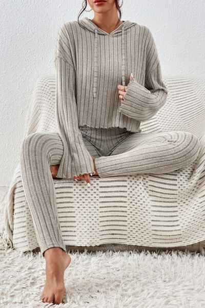 Hem Dropped Shoulder - Hooded Top & Pants Set (7515482652760)