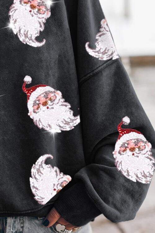Sequin Santa - Round Neck Drop Shoulder Sweatshirt (7484680634456)