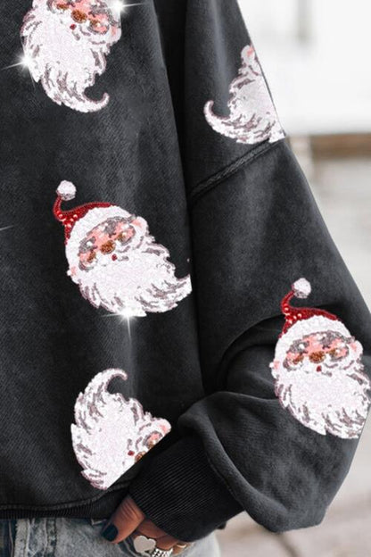 Sequin Santa - Round Neck Drop Shoulder Sweatshirt (7484680634456)