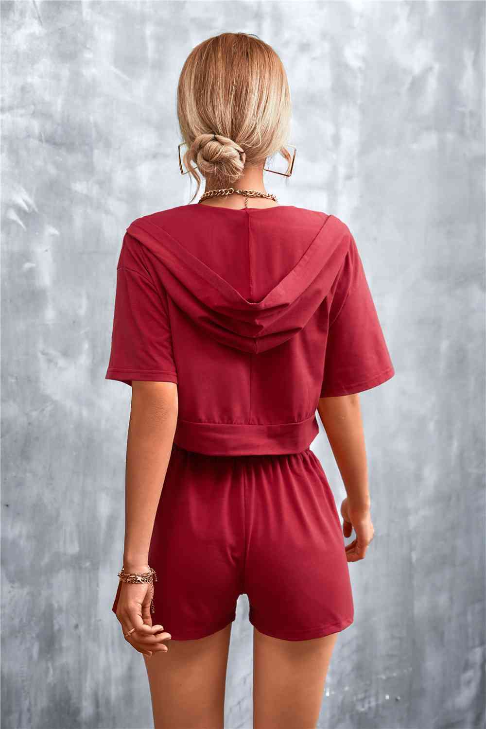 Half-Zip - Cropped Hooded T-Shirt and Shorts Set (7501483180120)