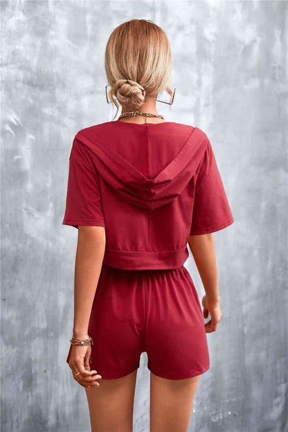 Half-Zip - Cropped Hooded T-Shirt and Shorts Set (7501483180120)