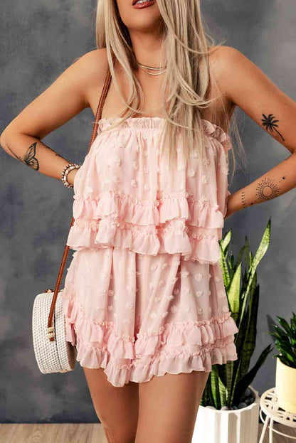Swiss Dot - Ruffled Strapless Romper (7484707340376)