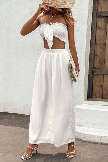 Smocked Tube Top & Wide Leg Pants - Set (7501464862808)