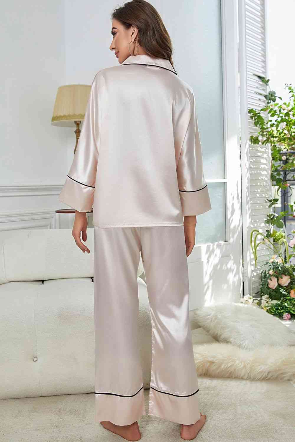Pajama Pajama - Contrast Button-Up Top and Pants Pajama Set (7501489471576)