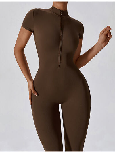 Short Sleeves Half-Zip Romper Leotard