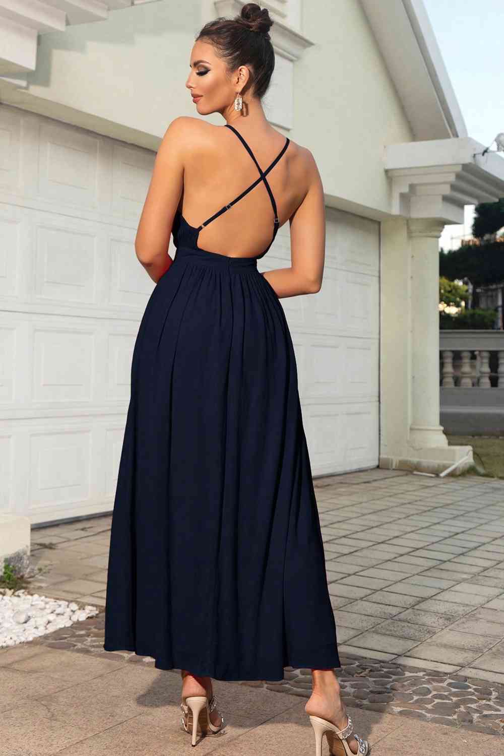 Sleeveless Slit Plunge - Maxi Dress (7515555233880)