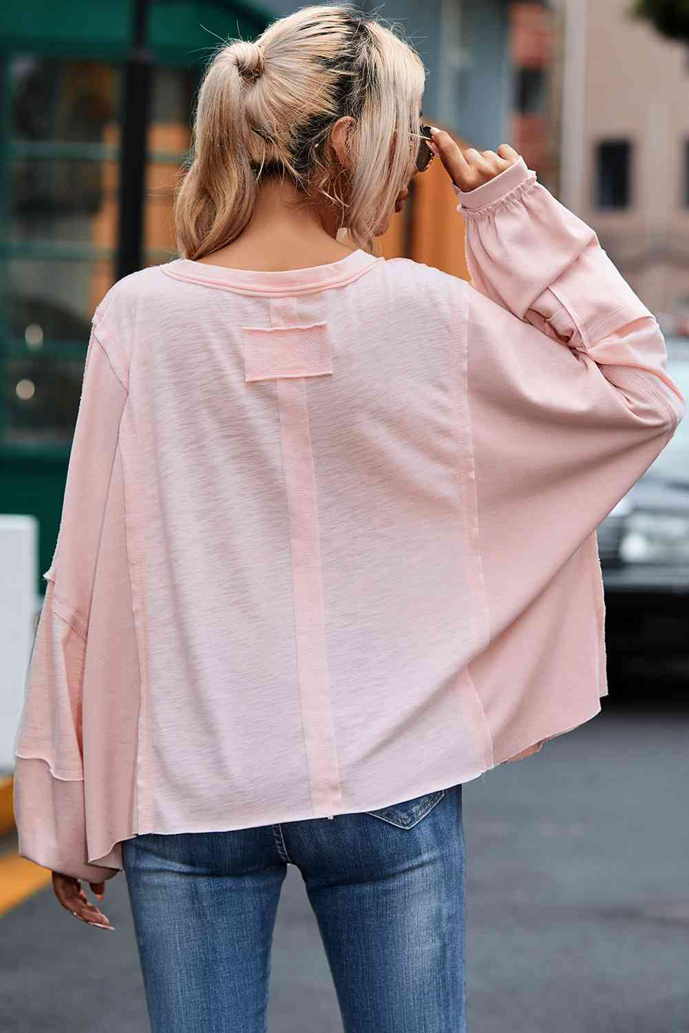 Kind-a Blouse - Exposed Seam Round Neck Top With Pocket (7501317308504)