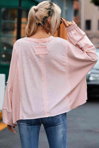 Kind-a Blouse - Exposed Seam Round Neck Top With Pocket (7501317308504)