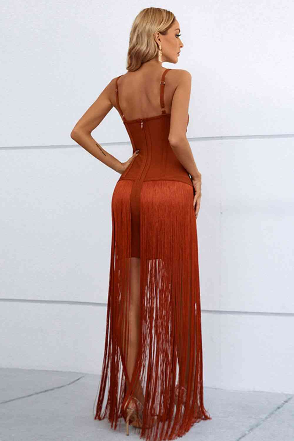 Fringy - Cut-Out Strappy Neck Fringe Dress (7516385706072)