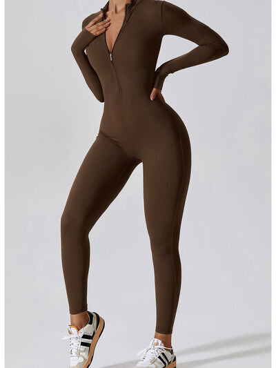 Mock Neck Zip-Up Long Sleeves Romper Leotard