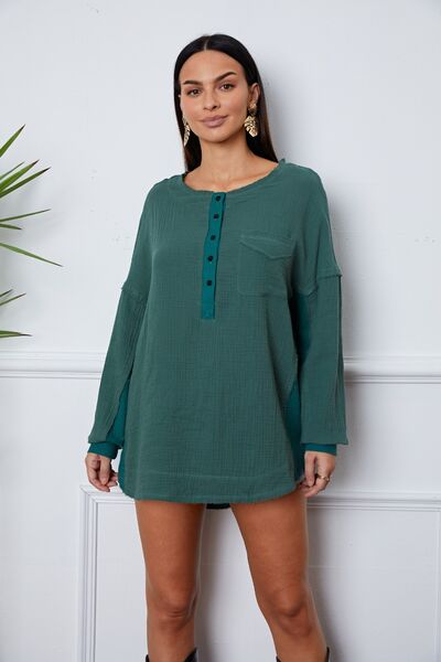 Half-Button-Up - Round Neck Blouse (7515480817752)
