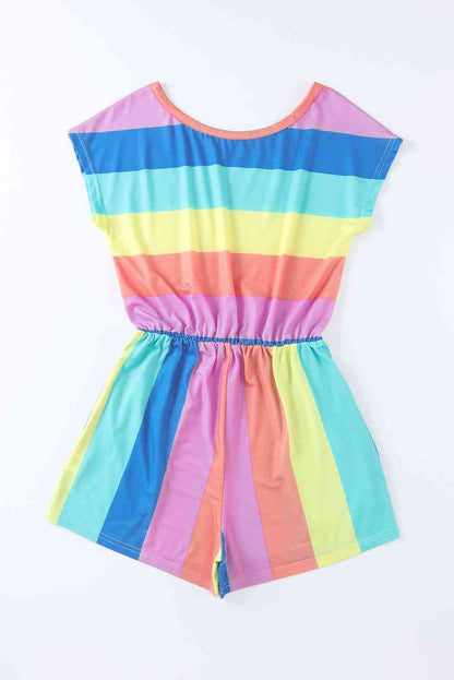 Multi-Color Stripe Round Neck Romper (7484696854616)