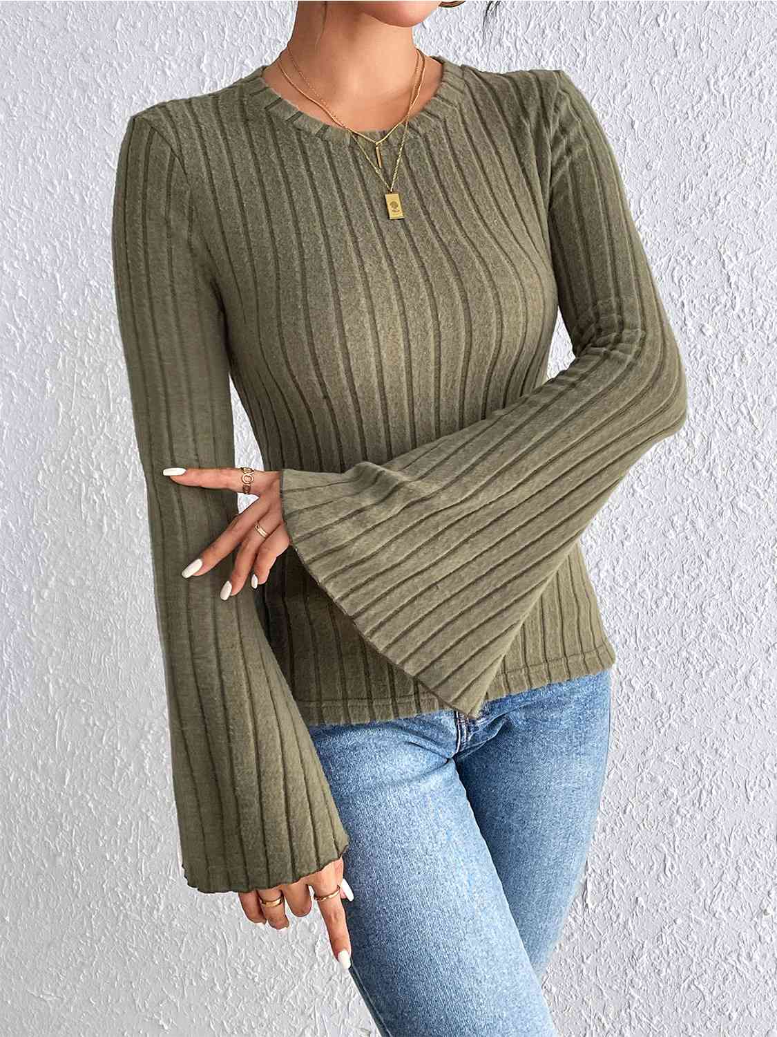 Ribbed Flare Sleeves Top (7501315899480)