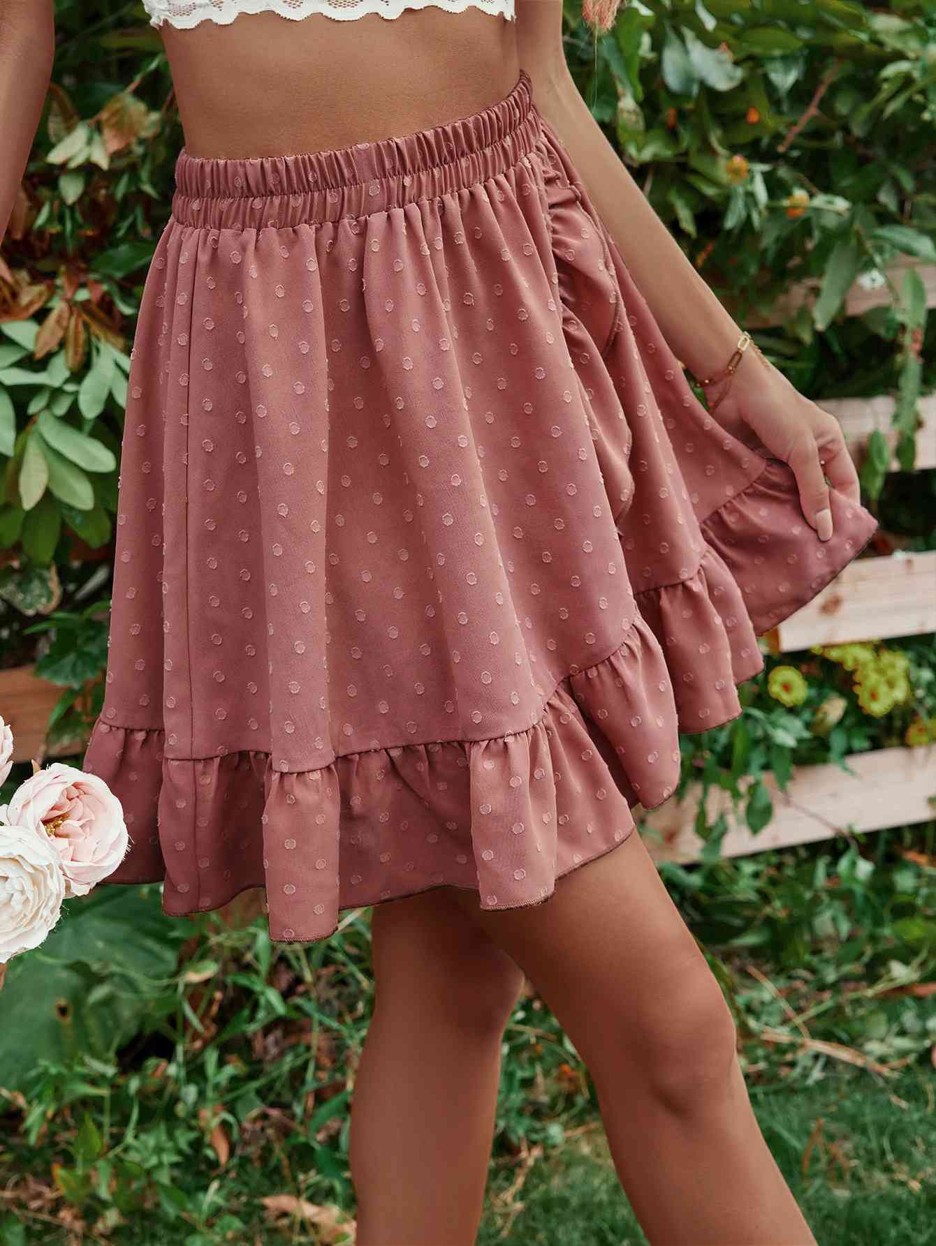 Ruffle Hem Elastic Waist Mini Skirt (7500878086232)