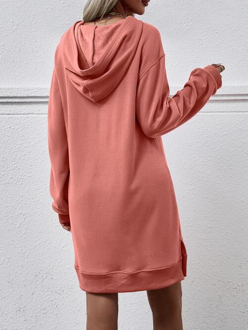 Long Long Sleeves - Slit Hooded Dress With Pocket (7505547559000)