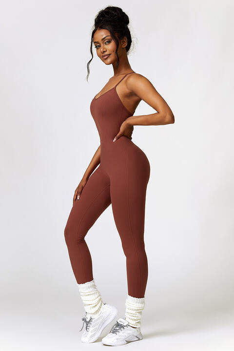 Spaghetti Strap Open-Back Sports Romper Jumpsuit (7484686925912)