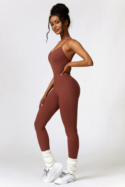Spaghetti Strap Open-Back Sports Romper Jumpsuit (7484686925912)