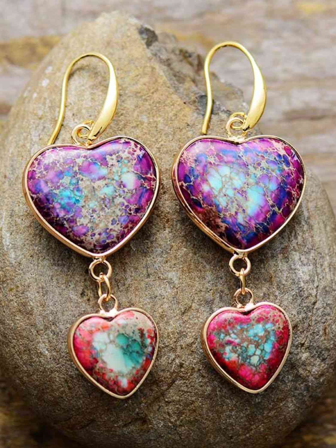 Heart Shapes - Imperial Jasper Dangle Earrings (7499304501336)