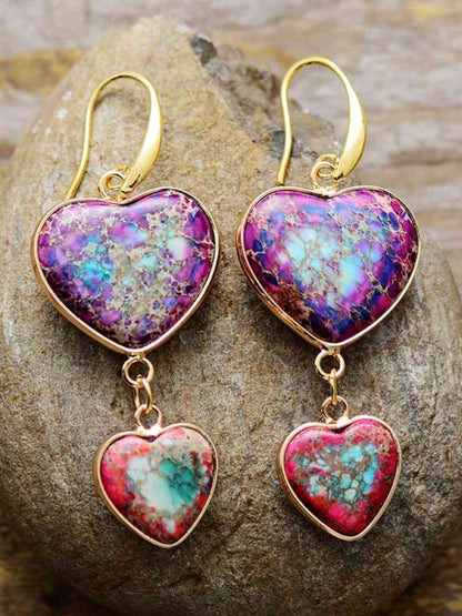 Heart Shapes - Imperial Jasper Dangle Earrings (7499304501336)