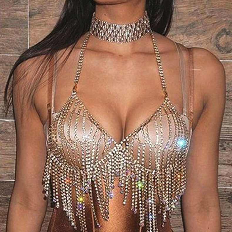 Diamonds & Tassels - Diamond Tassel Bra Necklace (7517780672600)