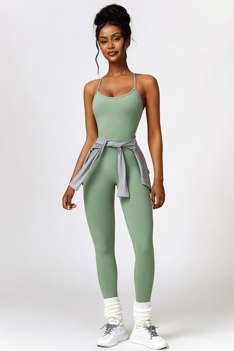 Spaghetti Strap Open-Back Sports Romper Jumpsuit (7484686925912)