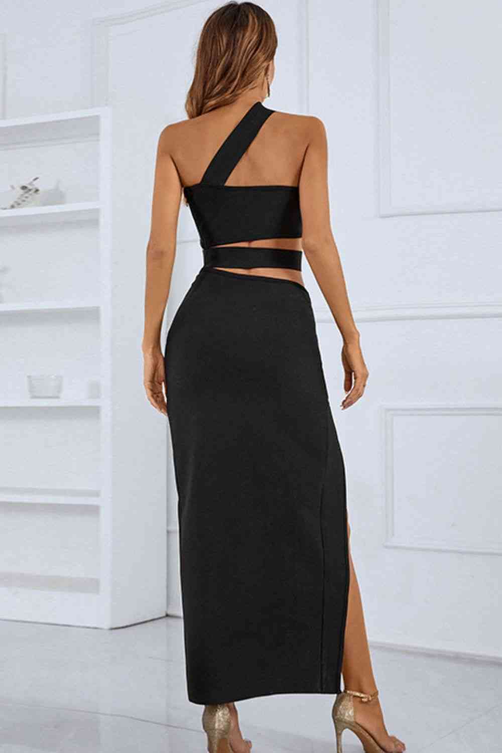 One-Shoulder Cut-Out Front Split Maxi Dress (7515566506072)