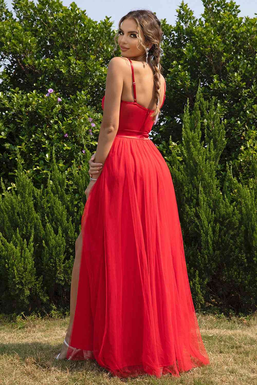 Spaghetti Strap Sweetheart - Neck Split Dress (7515507425368)