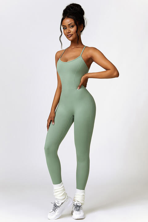 Spaghetti Strap Open-Back Sports Romper Jumpsuit (7484686925912)