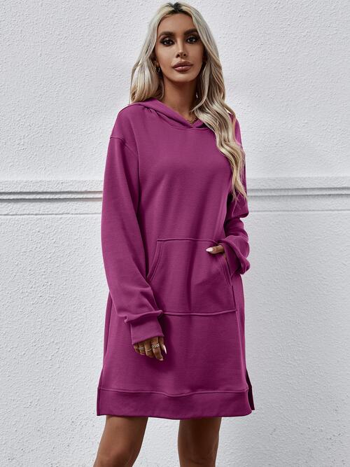 Long Long Sleeves - Slit Hooded Dress With Pocket (7505547559000)