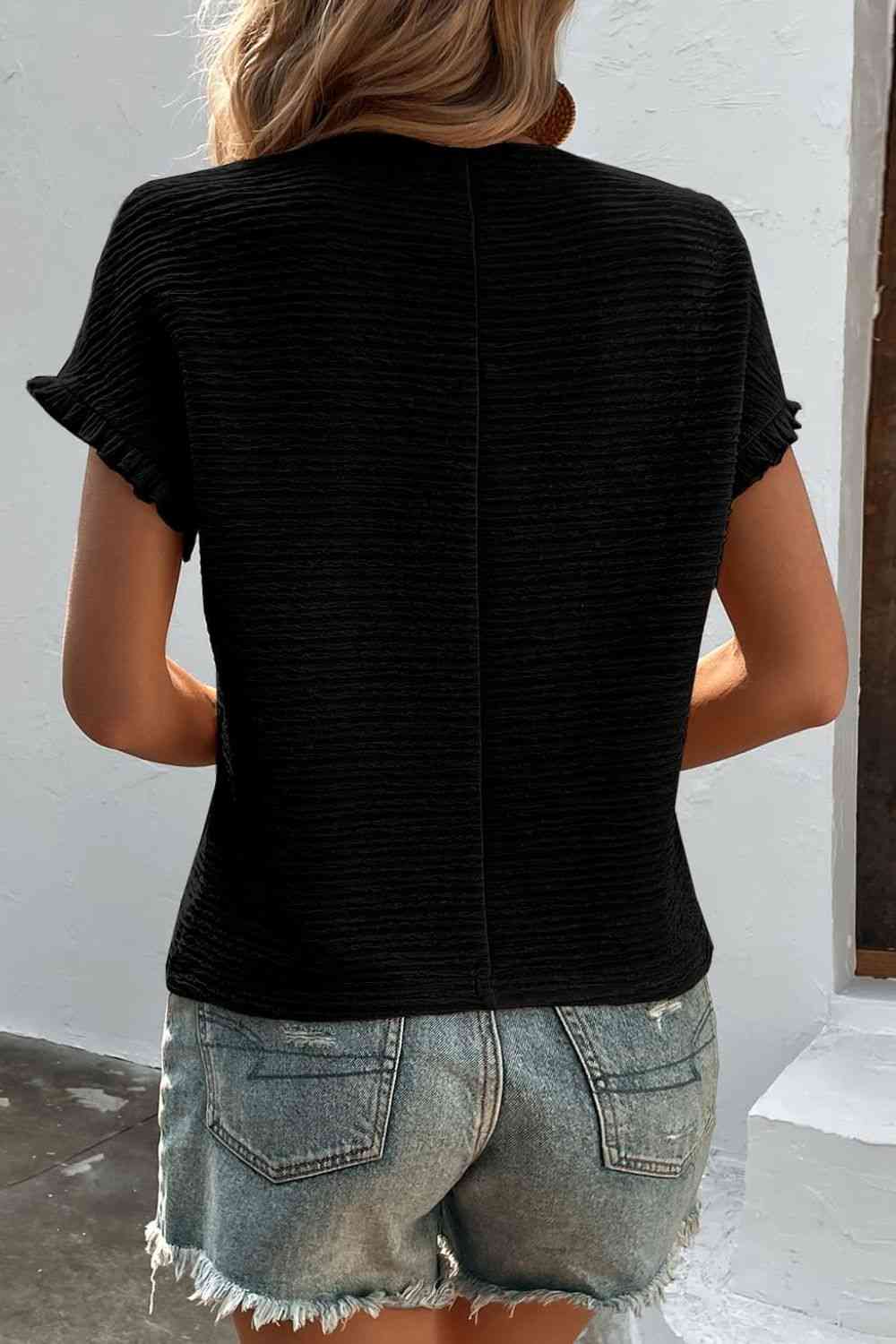 Textured Round Neck - Short-Sleeves Top (7501317767256)