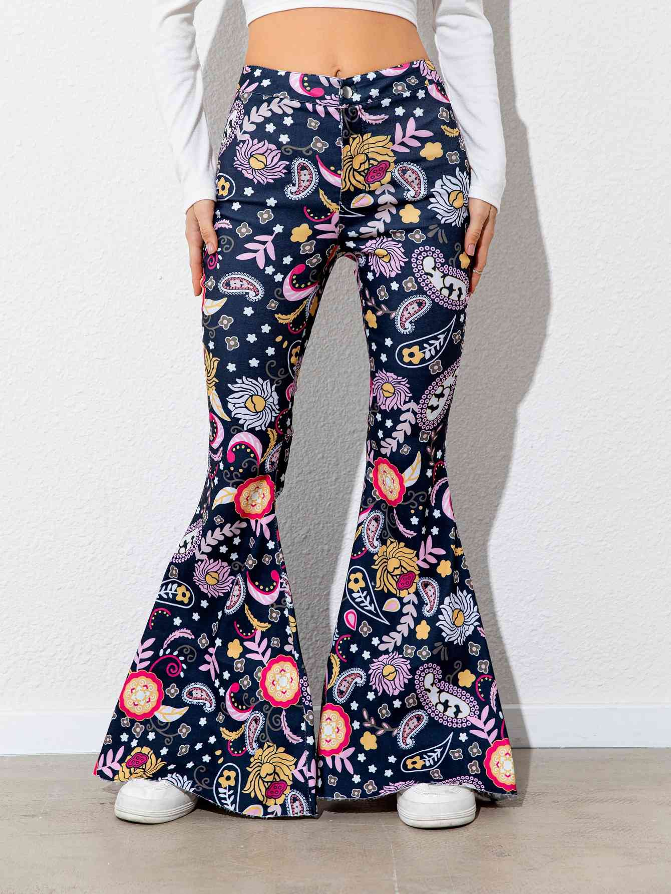 Graphics Printed - Floral High Waist Flare Leg Pants (7500882870360)