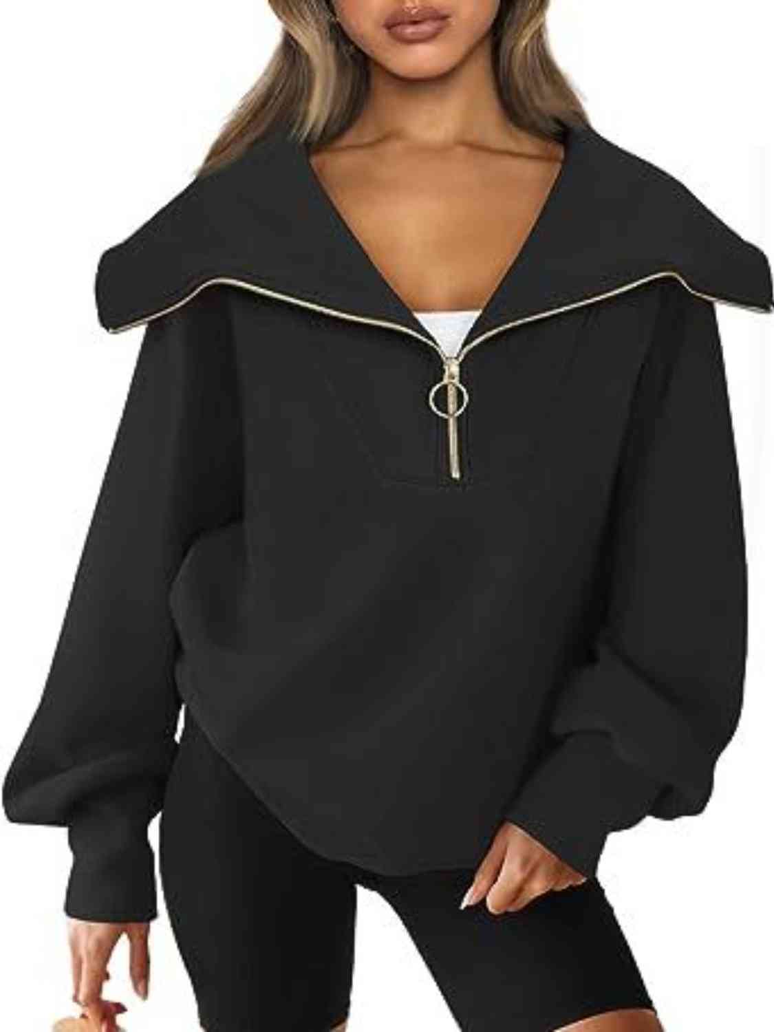Oh My Lanta - Half-Zip Lantern Sleeves Top (7501315080280)