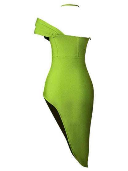 Halter Neck - Seam Detail Split Dress (7516412215384)
