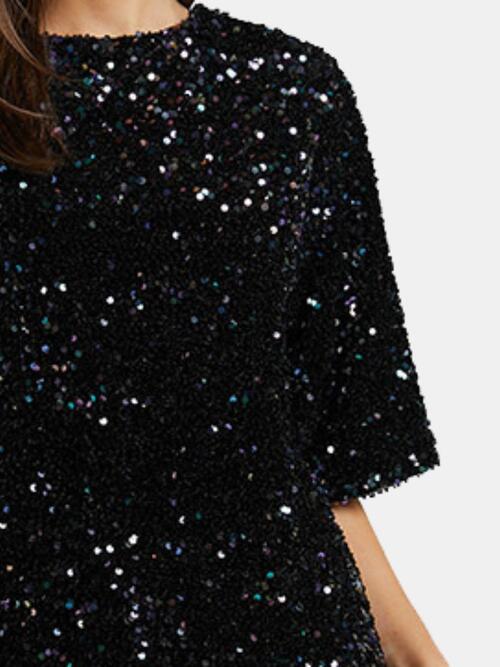 Sequin Tie-Back Half-Sleeve Mini Dress (7505547427928)