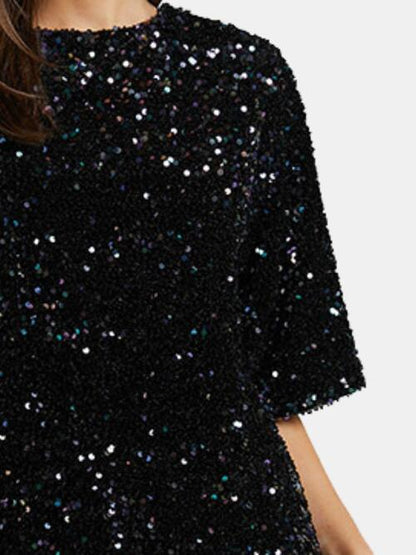 Sequin Tie-Back Half-Sleeve Mini Dress (7505547427928)