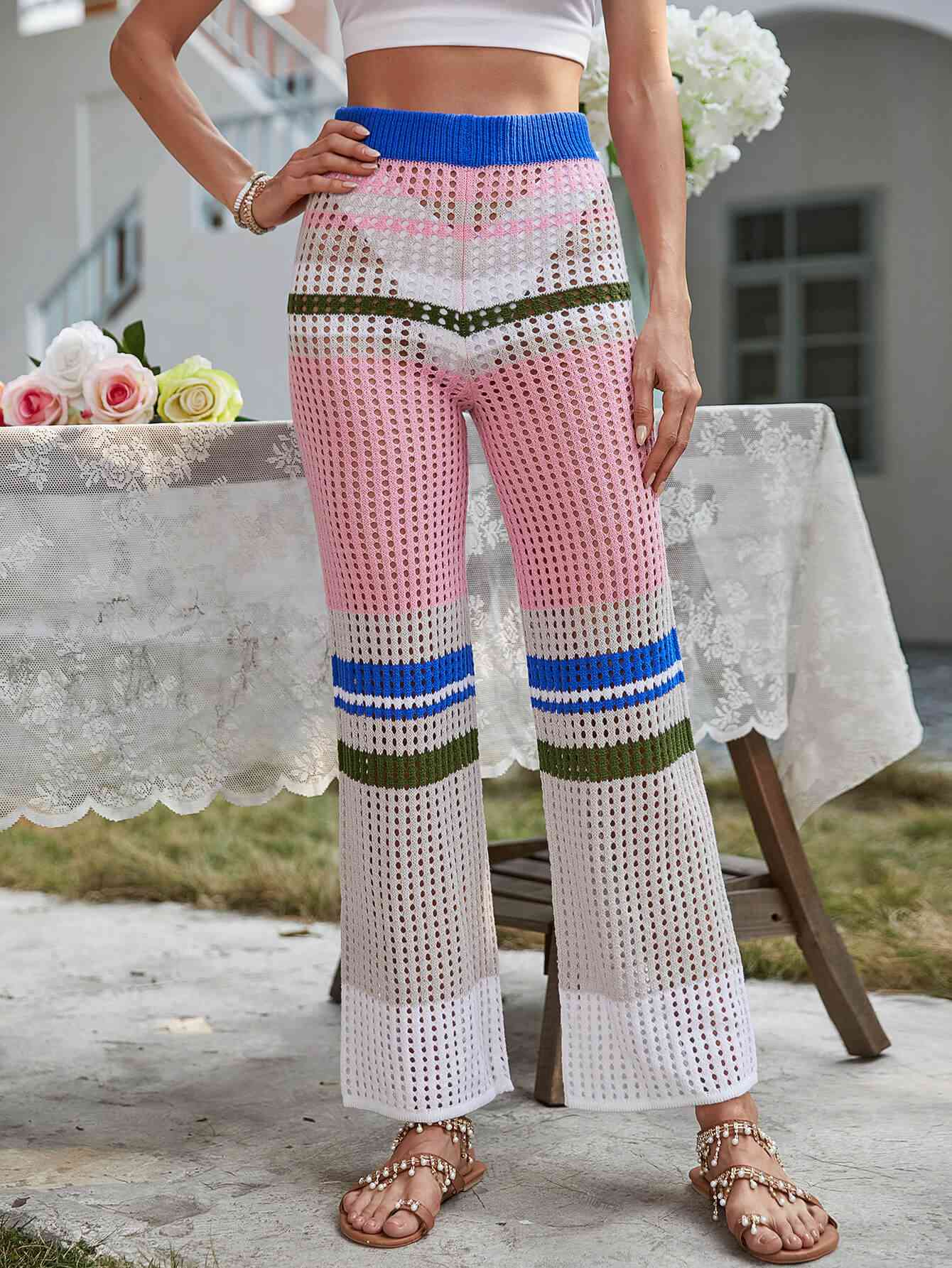 Colors - Color Block Openwork Knit Pants (7500884050008)