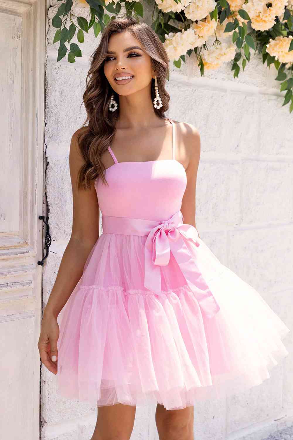 Spaghetti Strap Tied - Mesh Dress (7516366241880)